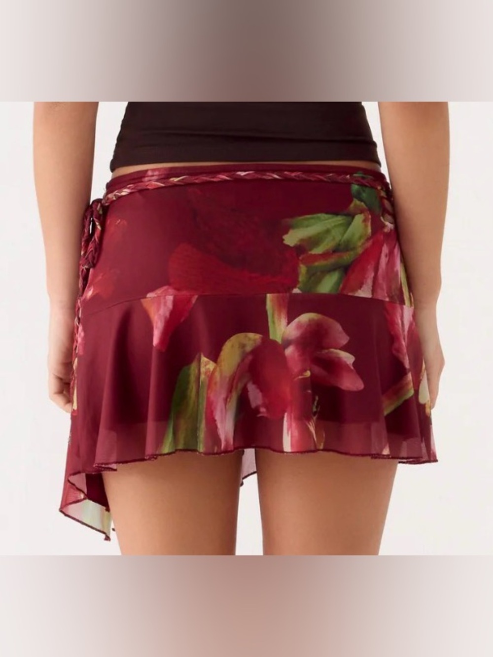 NWT Peppermayo Burgundy Floral Asymmetrical Mini Skort - Picture 2 of 7